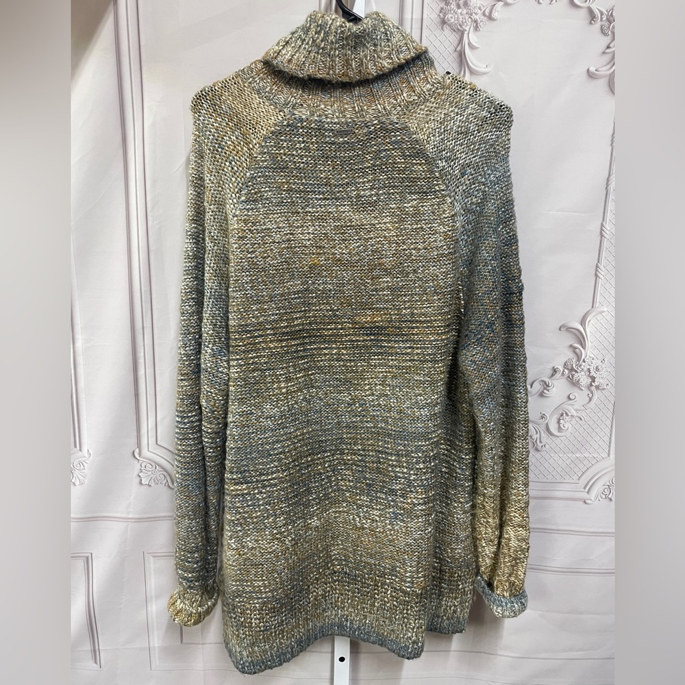 Prana Cowl Neck Cream and Blues Oversized Wool Blend Size Large Sweater - Picture 5 of 5